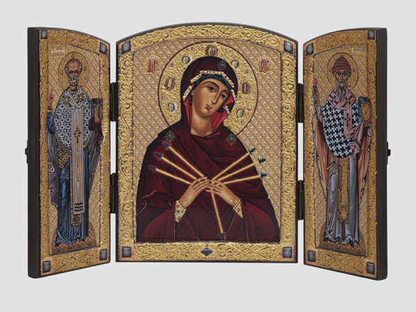 Складень: Семистрельная икона Божией Матери, Cв.Николай, Св.Спиридон