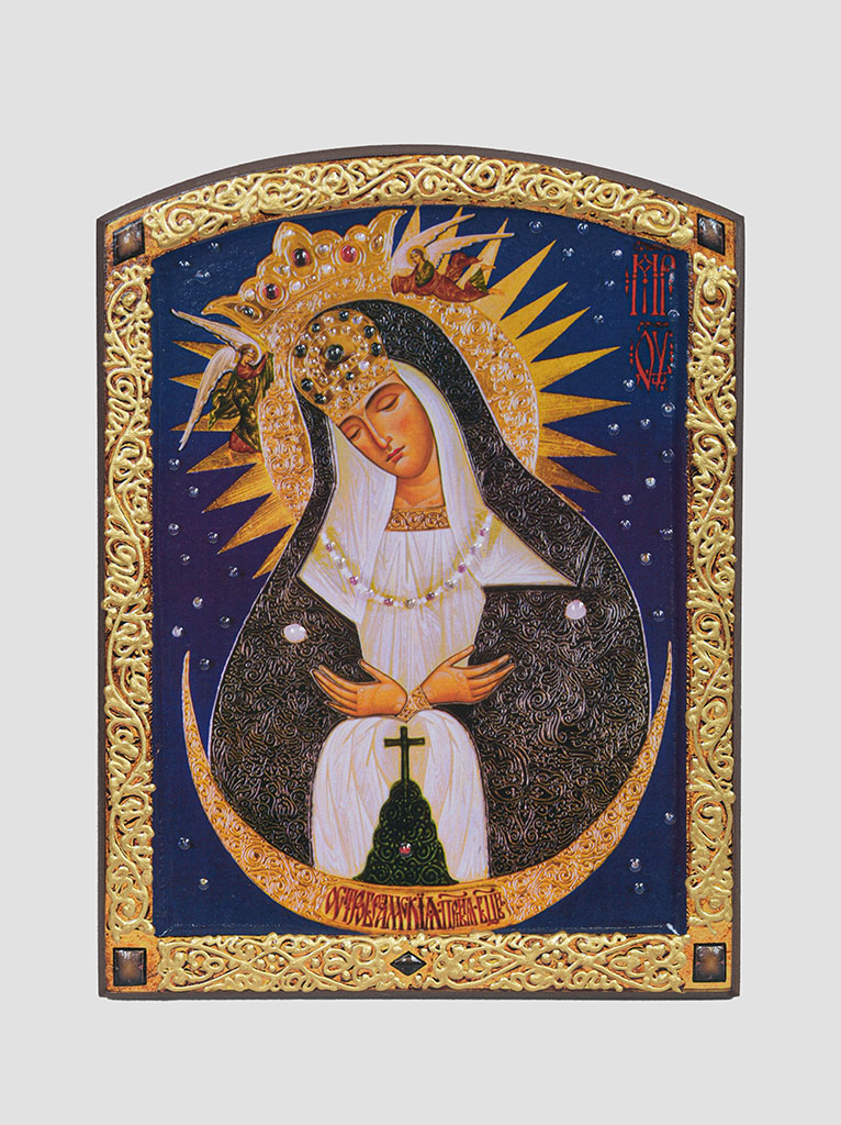 Икона Божией Матери "Остробрамская" с росписью "Остробрамская" икона Божией Матери с росписью