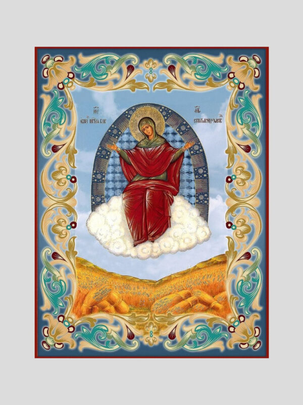 "Спорительница хлебов" икона Божией Матери (голубая)