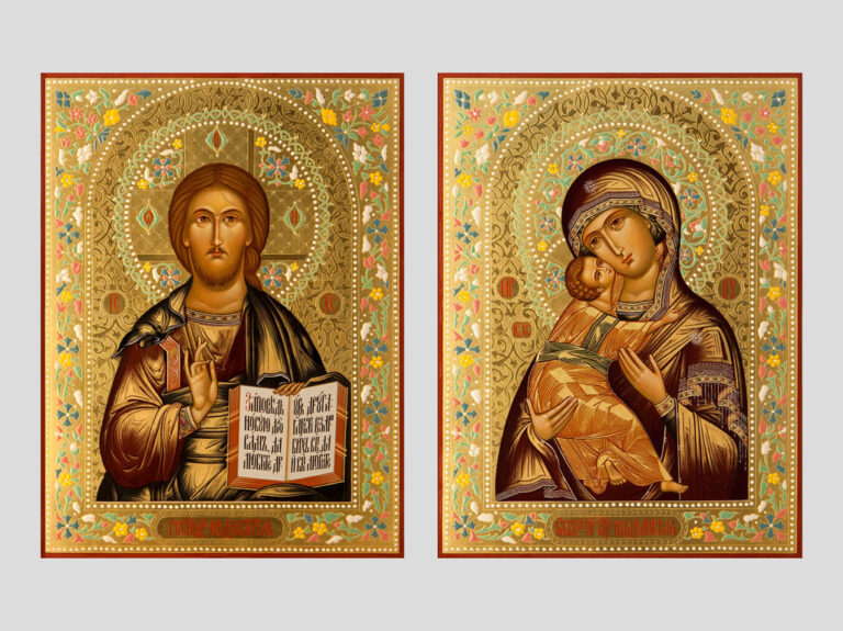 Пара венчальная с Владимирской иконой Божией Матери декорированная