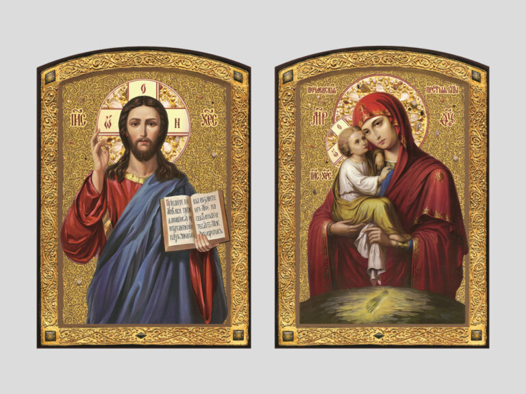 Пара венчальная с Почаевской иконой Божией Матери с декоративной росписью