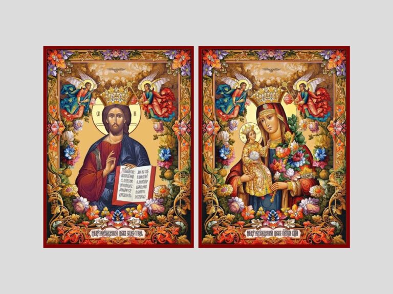 Пара венчальная с иконой Божией Матери "Неувядаемый цвет"