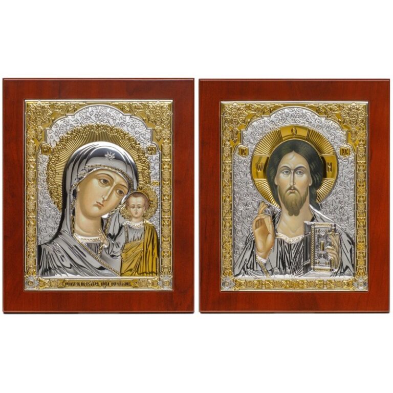 Венчальная пара серебро с Казанской иконой Божией Матери(коричневая)
