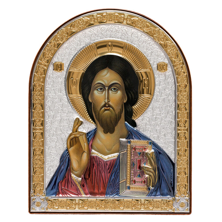 Спаситель (икона серебряная, арочная, цветная)