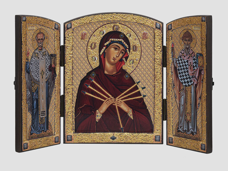 Складень: Семистрільна ікона Божої Матері, Cв.Миколай, Св.Спиридон