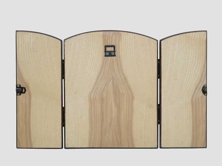 Складень: Семистрільна ікона Божої Матері, Cв.Миколай, Св.Спиридон задня стінка